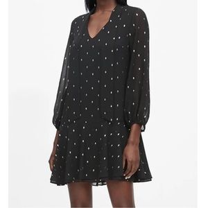 Banana Republic Womens Black Metallic Gold Print Tie Neck Mini Dress 16